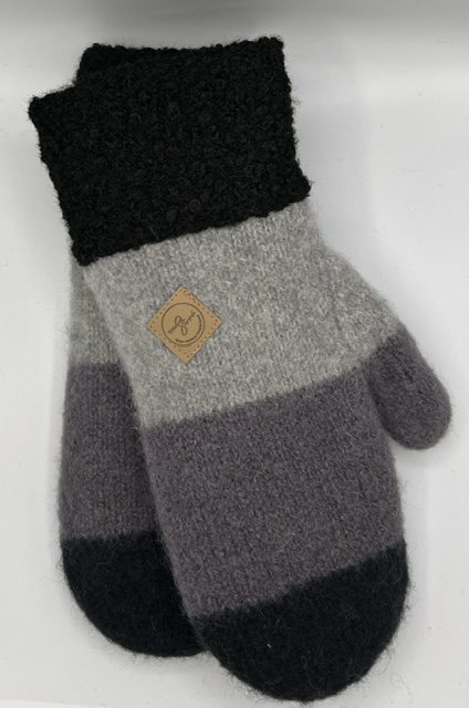 Mitaines pour homme gris chiné, gris pâle et noir avec patch en cuir